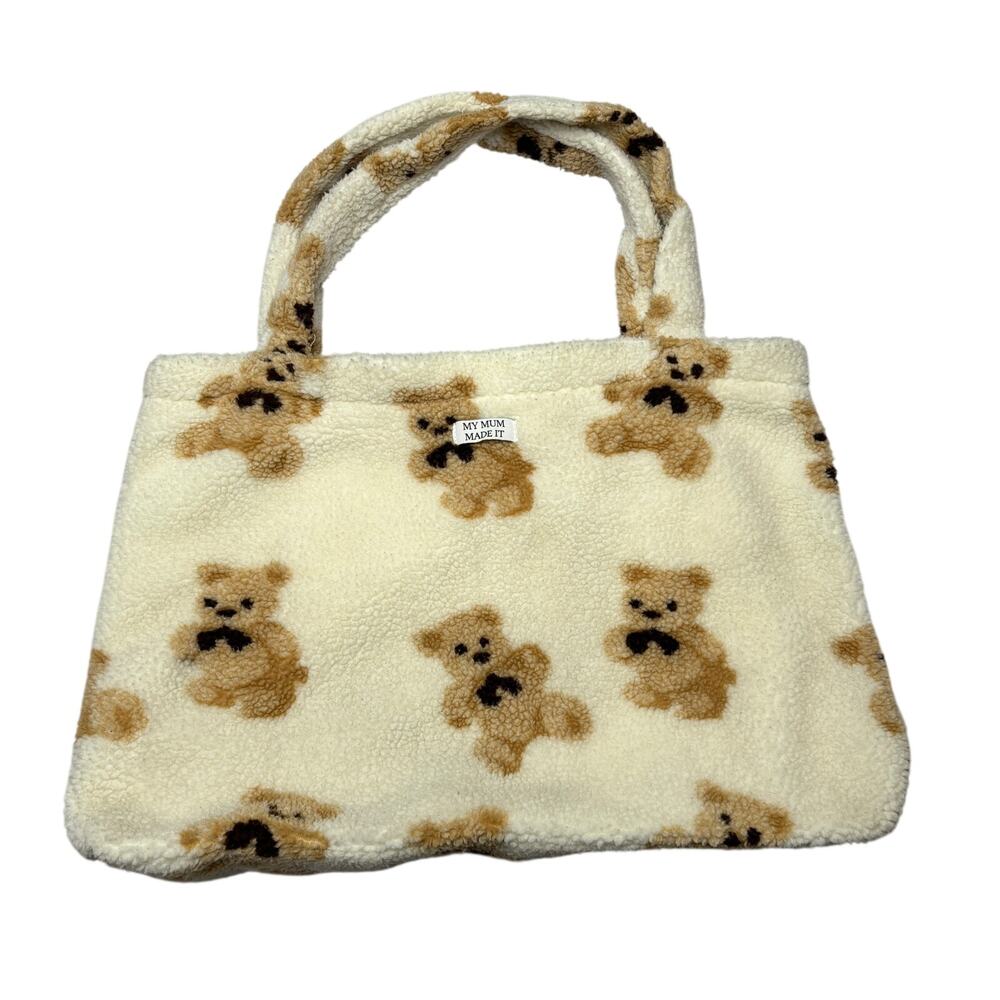 My Mum Made It Teddy Bear Sherpa Tote Bag 22x16 Grocery Market Fuzzy